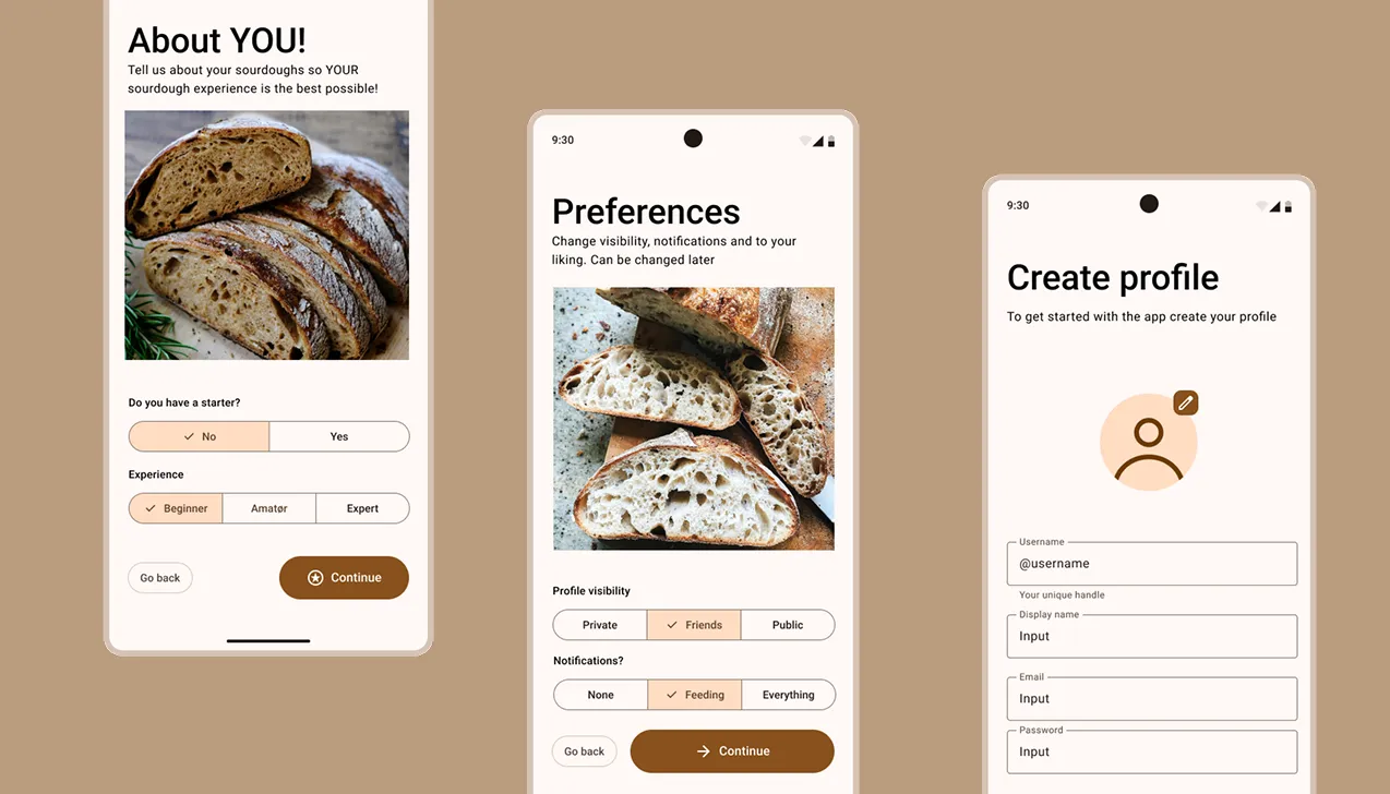 Screenshots of onboarding
